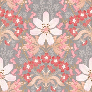 English Blooms Art Nouveau (Coral - beige - metallic gray) large