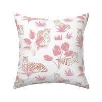 Tiger Vogue Summer Pink & Brown Small - Animal Prints, Safari, Tiger Stripes, Jungle, Plants, Monstera Leaves, Botanical, Bright, Contemporary, Modern, Clothes, Home Decor