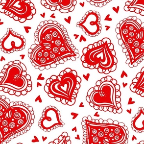 Hearts and Swirls - Red and White - Large