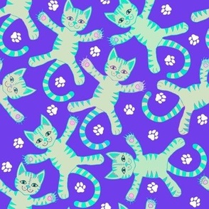 Green flying kitties on purple 