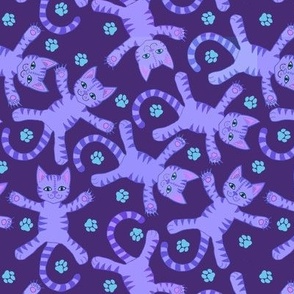 Purple flying kitties on indigo 