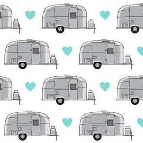 vintage aluminum trailers with teal hearts