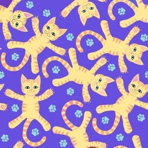 Flying ginger kitties on purple 