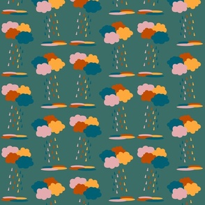 Clouds pairs colorful raindrops ocean green Wallpaper