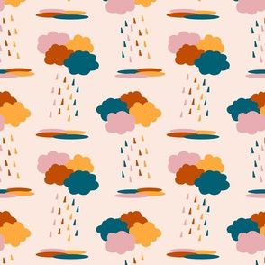 Clouds colorful raindrops cream Wallpaper