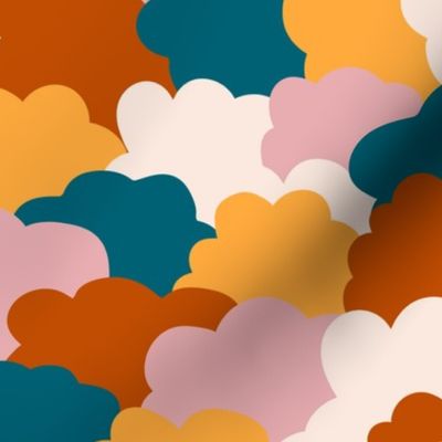 Clouds overlapped cream orange blue Wallpaper