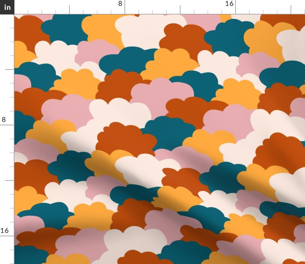 Clouds overlapped cream orange blue Wallpaper