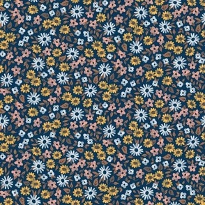 Painterly Autumn Floral - navy blue - small scale