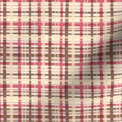 302 $ - Medium scale Wonky plaid in berry pink, chocolate and cream, for apparel and soft furnishings