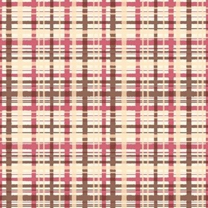 302 $ - Medium scale Wonky plaid in berry pink, chocolate and cream, for apparel and soft furnishings