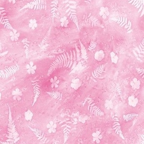 Fern and Flower Sunprints on Medium Pink