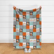 Fox Patchwork - Orange Teal Grey