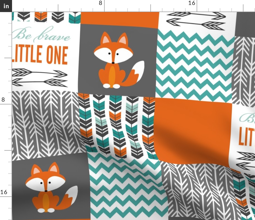 Fox Patchwork - Orange Teal Grey