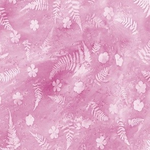 Fern and Flower Sunprints on Peony Pink