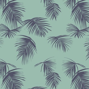 natisha tropical palm leaf - aqua dusty denim