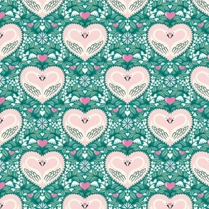 valentine swans/pink and green/extra small