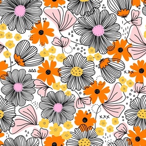 Modern Flower Collage Line Art Florals