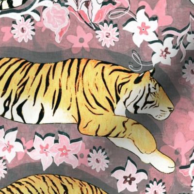A Tiger Chintz - in pink and grey