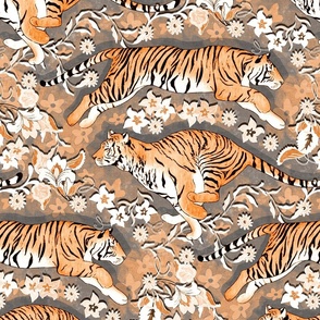 A Tiger Chintz - orange and grey