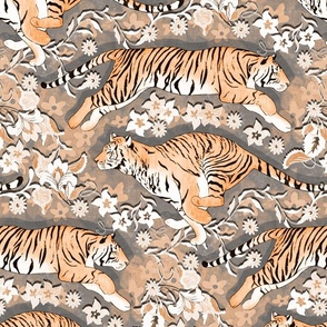A Tiger Chintz - pale orange and grey