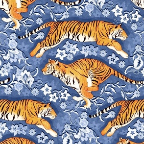 A Tiger Chintz - orange and blue 