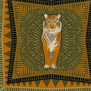 $ Tiger medallion in caramel, black and taupe - large scale for soft furnishings, pillows and tote bags