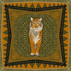 Tiger medallion in caramel, black and taupe - large scale for soft furnishings, pillows and tote bags