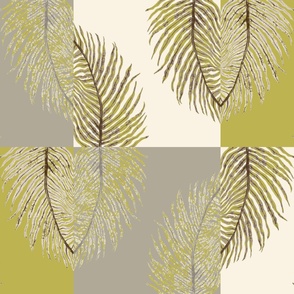 Palm Leaves 18"x18" Panels in Lime Green Beige Taupe Cream Brown 