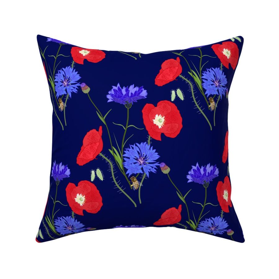 Poppies & Cornflowers - midnight blue, medium to large 