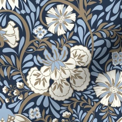 petal solids calm-indian floral-navy-sky blue-mushroom-small scale