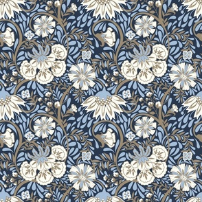 petal solids calm-indian floral-navy-sky blue-mushroom-small scale