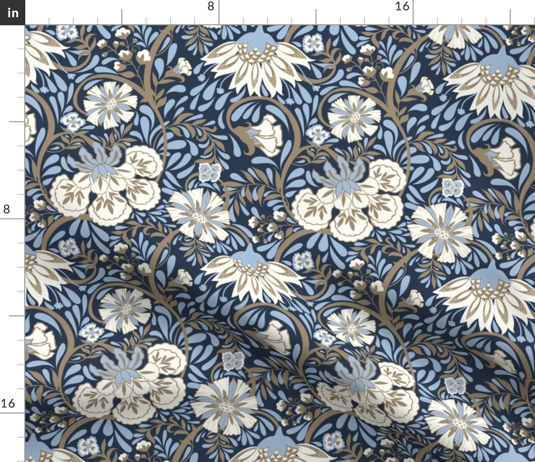 petal solids calm-indian floral-navy-sky blue-mushroom-small scale