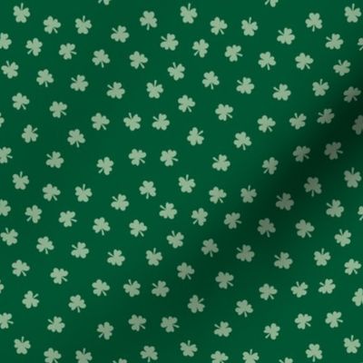 Little minimalist clovers green St Patrick's Day irish shamrock lucky charm mint green on forest emerald green 