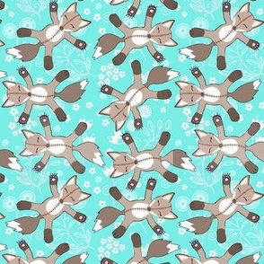 Flowery fox teddies on turquoise 