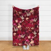 Watercolor Abstract Floral Dark Red - Large Scale