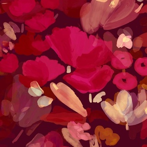 Watercolor Abstract Floral Dark Red - Large Scale