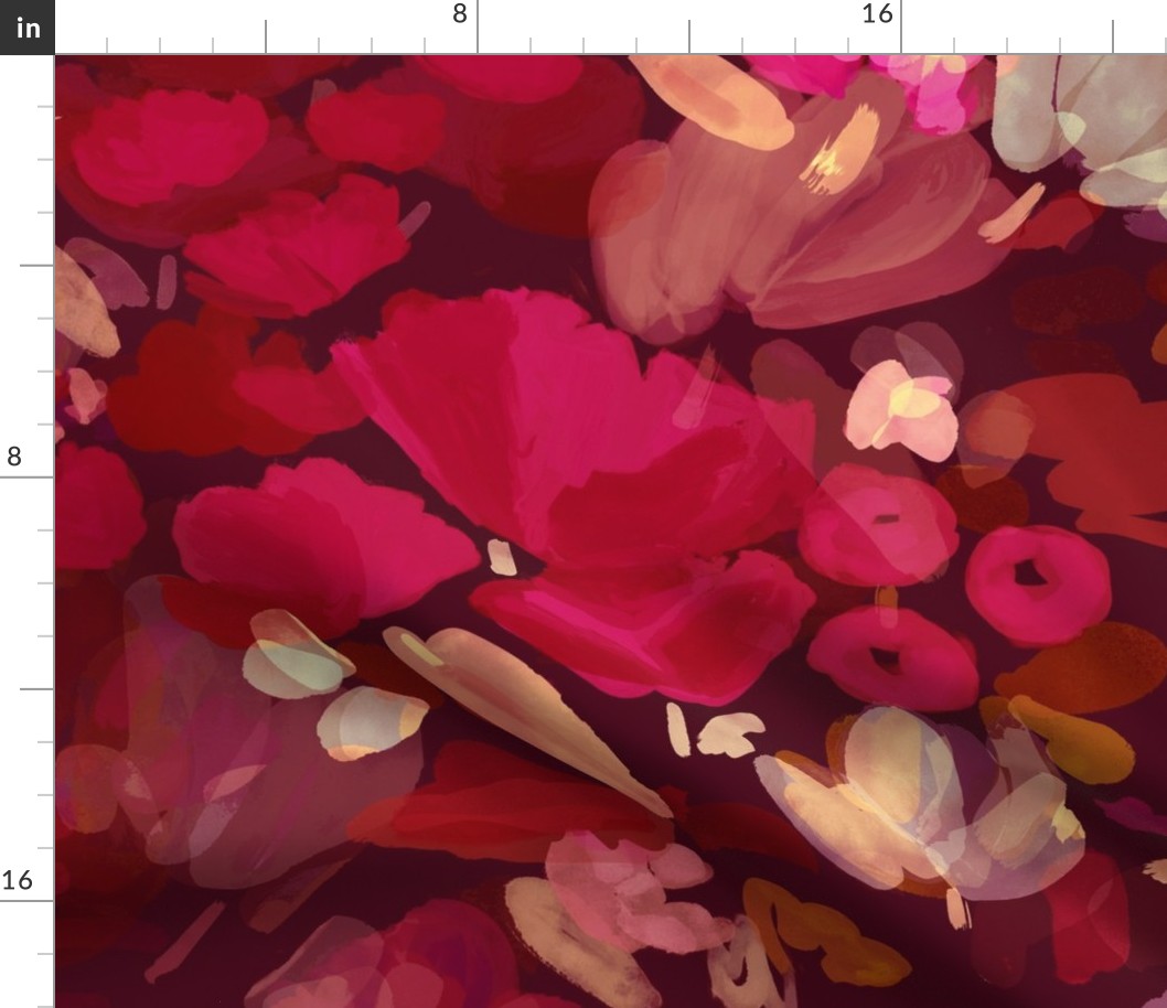 Watercolor Abstract Floral Dark Red - Large Scale