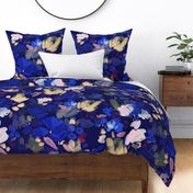 Watercolor Abstract Floral Dark Blue - Large Scale