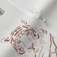 Tiger Vogue Behr Scandinavian Medium  - Animal Prints, Safari, Tiger Stripes, Jungle, Plants, Monstera Leaves, Botanical, Bright, Contemporary, Modern, Wallpaper, Home Decor, Dark Orange, Moss Green, Purple