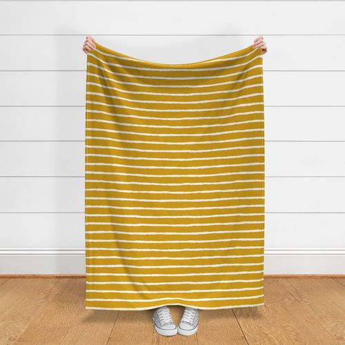 Mustard yellow and white narrow stripes large scale print