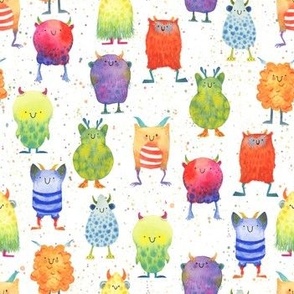 Small - Rainbow Monsters on White with Paint Splatters