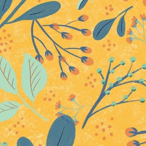 Twigs and Berries big print on sunny yellow