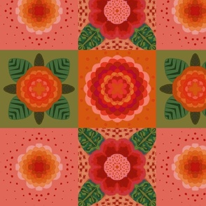 Orange retro flower grid 