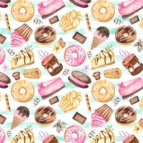 Favorite Desserts (mint stripe) Donuts, Cake, Ice Cream, Chocolate // Sweet Shoppe collection, 9" repeat