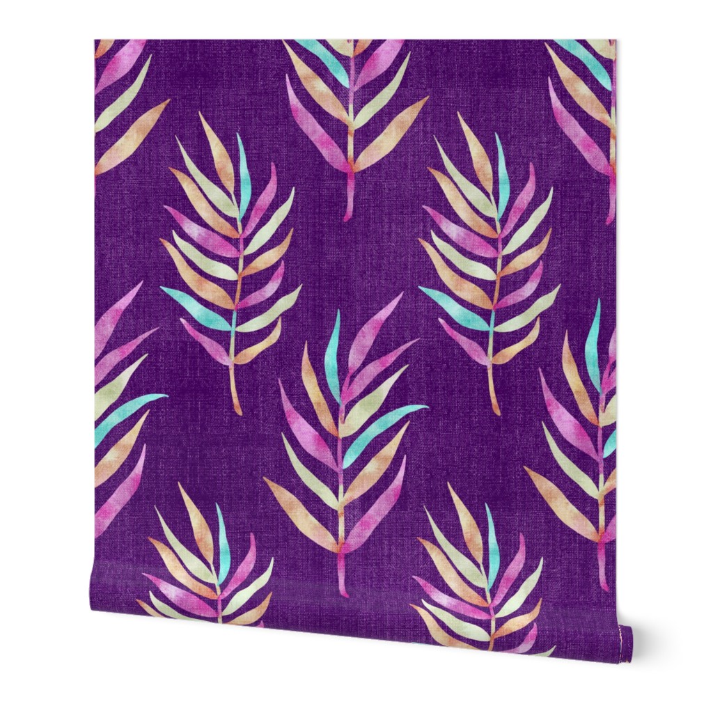 Textured Fruitty Leaves Damask in Purple Large