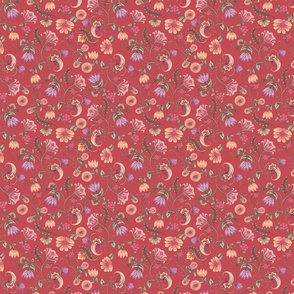 Embroidery Floral 2 Red Sgl Rpt