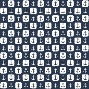 Nautical anchor navy blue and white checkered plaid small scale