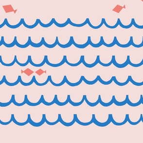 Sea and Fish | Geometric Abstract | Blue | Pink | jumbo  ©designsbyroochita