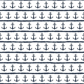 Small scale white and Navy Blue Nautical Anchor and Stripes