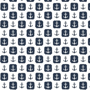 Small scale nautical anchor white and navy blue checkered plaid